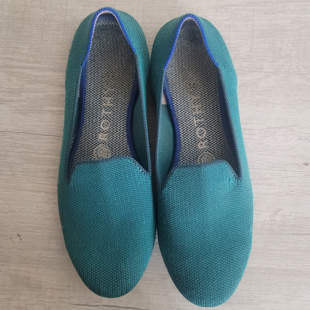 Rothys teal flats almond toe jade retired
